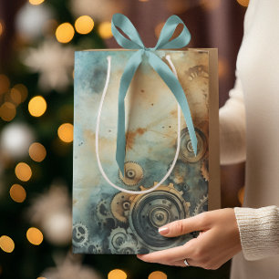Sac Cadeau Moyen Aquarelle des engrenages Steampunk - Horloge