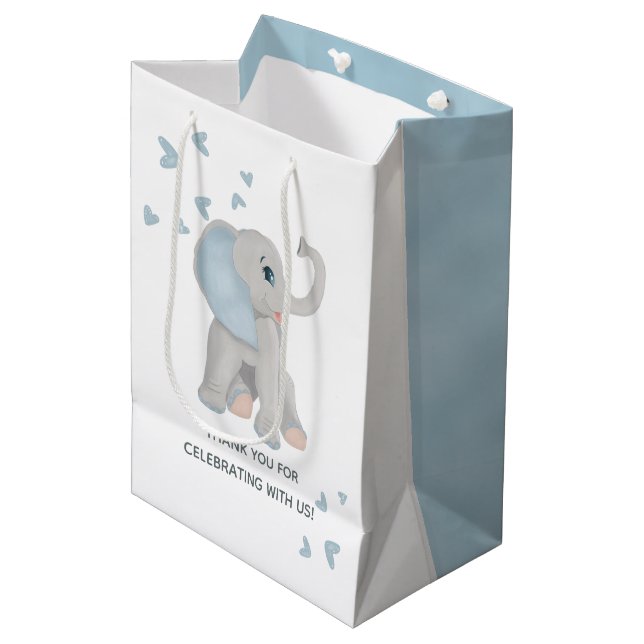 Sac Cadeau Moyen Aquarelle Elephant Garçon Baby shower bleu Favoris (Devant Angle)