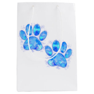 Sac Cadeau Moyen Aquarelle Empreintes de pattes de chiot bleu