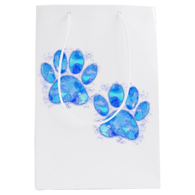 Sac Cadeau Moyen Aquarelle Empreintes de pattes de chiot bleu (Devant)