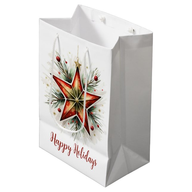 Sac Cadeau Moyen Aquarelle étoile de Noël (Devant Angle)