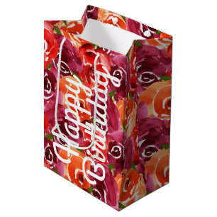 Sac Cadeau Moyen Aquarelle Floral Collage Joyeux anniversaire