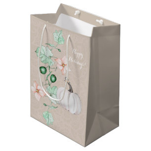 Sac Cadeau Moyen Aquarelle florale Citrouille blanche personnalisée