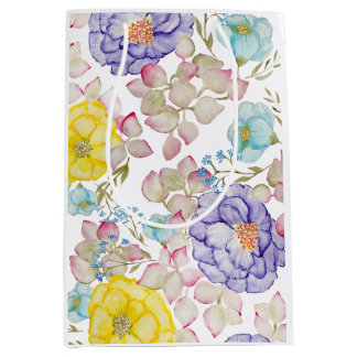 Sac Cadeau Moyen Aquarelle florale motif élégant