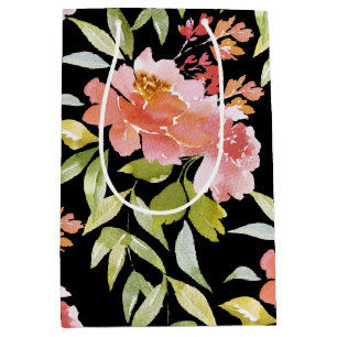 Sac Cadeau Moyen Aquarelle florale sur noir