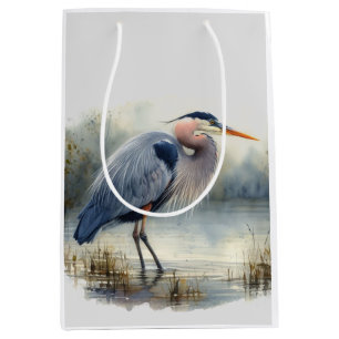 Sac Cadeau Moyen Aquarelle Great Blue Heron Bird Nature