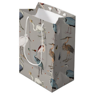Sac Cadeau Moyen Aquarelle Heron Bird Egret Nature Motif