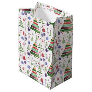 Sac Cadeau Moyen Aquarelle joyeuse rouge vert violet bleu