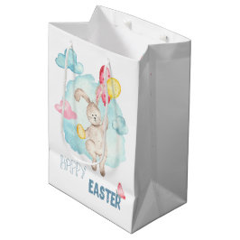 Sac Cadeau Moyen Aquarelle mignonne Moderne Joyeux Ballons de lapin