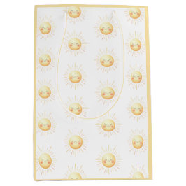 Sac Cadeau Moyen Aquarelle mignonne souriante Jaune soleil enfants
