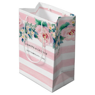Sac Cadeau Moyen Aquarelle MODERNE Chic Large Stripes avec Rose
