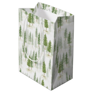 Sac Cadeau Moyen Aquarelle moderne Noël Pins de Noël