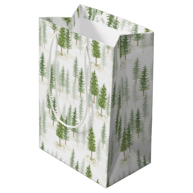 Sac Cadeau Moyen Aquarelle moderne Noël Pins de Noël (Dos Angle)