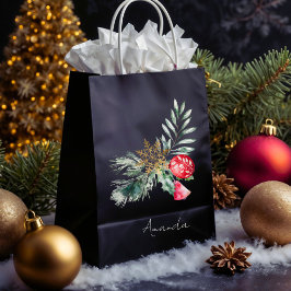 Sac Cadeau Moyen Aquarelle moderne Nom du feuillage Joyeux Noël