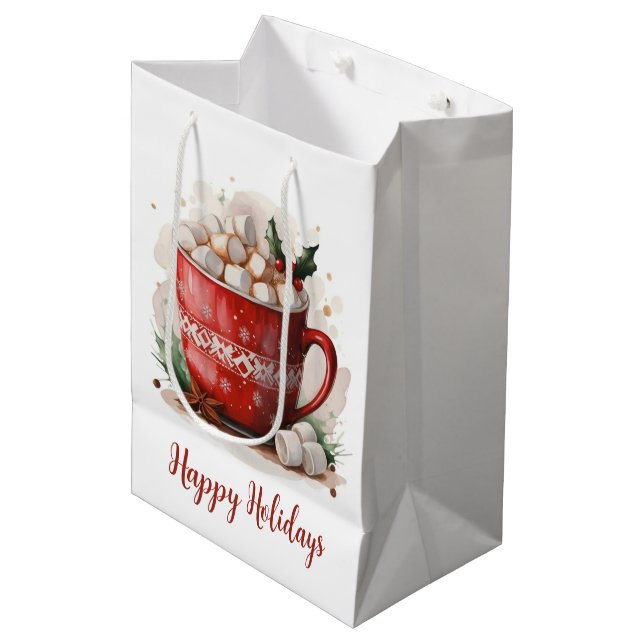 Sac Cadeau Moyen Aquarelle Noël Coco chaud (Devant Angle)