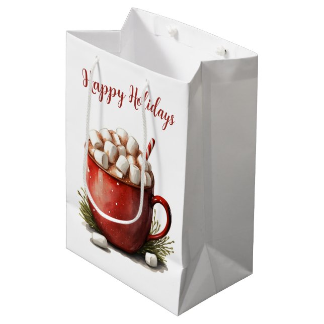 Sac Cadeau Moyen Aquarelle Noël Coco chaud (Devant Angle)