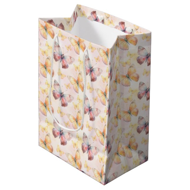 Sac Cadeau Moyen Aquarelle Papillon Whimsy (Devant Angle)