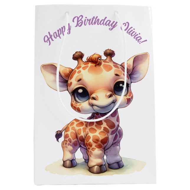Sac Cadeau Moyen Aquarelle petite girafe (Devant)