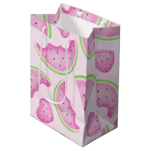 Sac Cadeau Moyen Aquarelle Pink Watermelon Cadeau Anniversaire