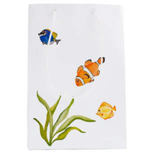 Sac Cadeau Moyen Aquarelle poissons de mer et algues