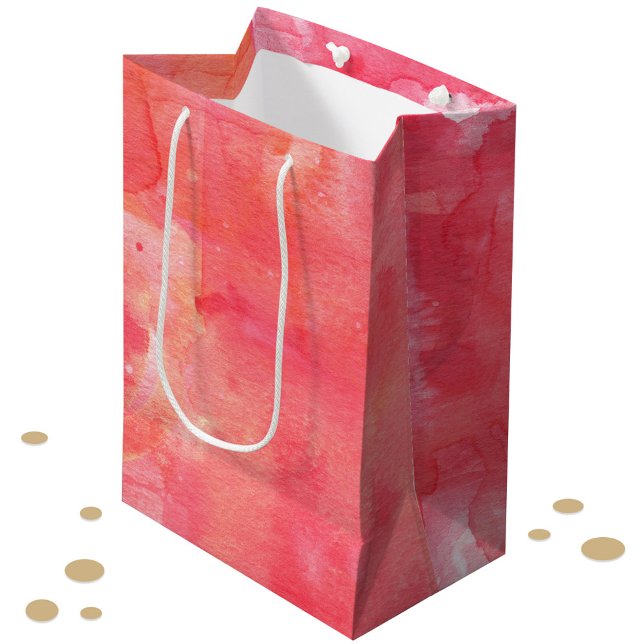 Sac Cadeau Moyen Aquarelle rose Confetti Abstrait Peint (Pretty pink watercolor abstract textured pattern gift bag)