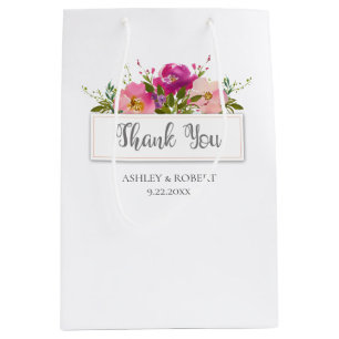 Sac Cadeau Moyen Aquarelle rose Fête des mariées florale