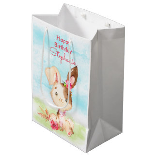 Sac Cadeau Moyen Aquarelle rose petit lapin