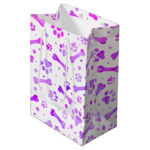 Sac Cadeau Moyen Aquarelle rose violet Empreintes de pattes Anniver