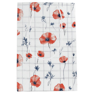 Sac Cadeau Moyen Aquarelle rouge Motif sur blanc