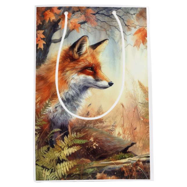 Sac Cadeau Moyen Aquarelle Rouge Renard Automne Couleur automne Nat (Devant)