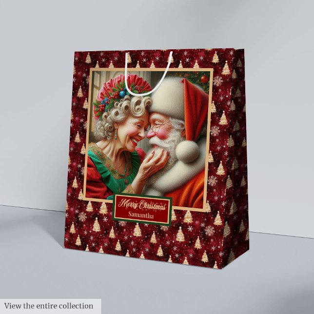 Sac Cadeau Moyen Aquarelle Santa Claus Classic Cadeau de Noël (Watercolor Santa Claus Classic Christmas Gift Bag)