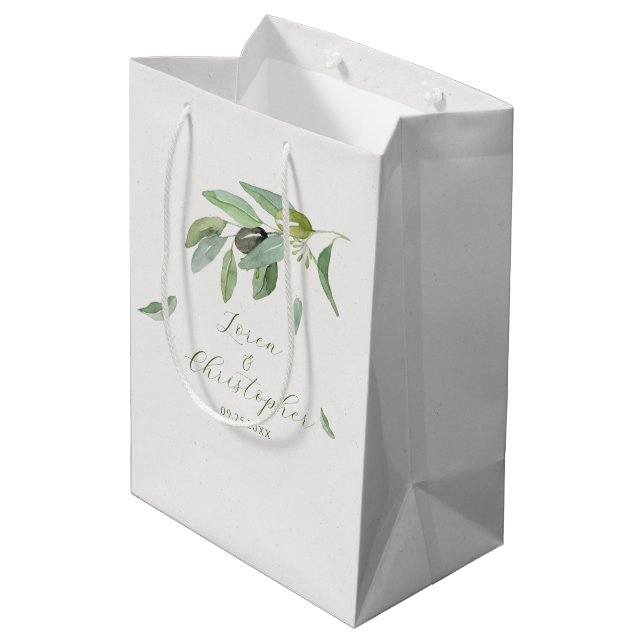 Sac Cadeau Moyen Aquarelle toscane élégante Branche Feuille d'olivi (Dos Angle)