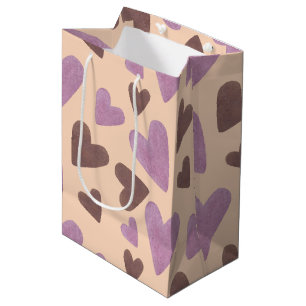Sac Cadeau Moyen Aquarelle Valentines jour Chocolat Coeurs roses