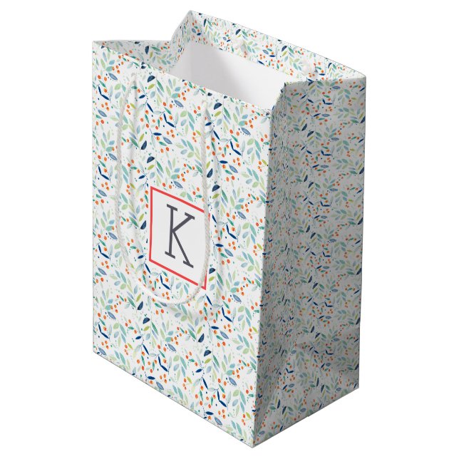 Sac Cadeau Moyen Aquarelles douces modernes Motif botanique (Dos Angle)
