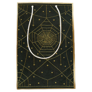 Sac Cadeau Moyen Araignée et étoiles noir et or