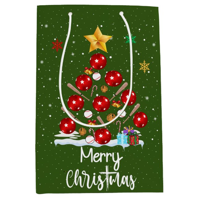 Sac Cadeau Moyen Arbre de Noël de baseball (Devant)
