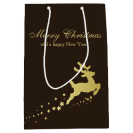 Sac Cadeau Moyen Arbre de Noël d'or avec le renne