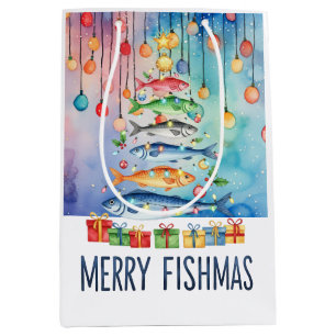 Sac Cadeau Moyen Arbre de Noël Fishing Merry Fishmas