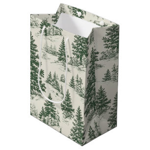 Sac Cadeau Moyen Arbre de Noël Toile De Jouy Green