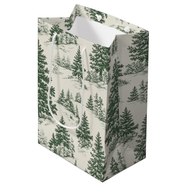 Sac Cadeau Moyen Arbre de Noël Toile De Jouy Green (Devant Angle)