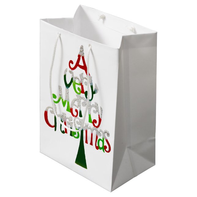 Sac Cadeau Moyen Arbre de Noël très joyeux (Devant Angle)