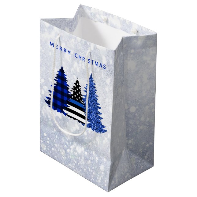 Sac Cadeau Moyen Arbre de Parties scintillant Plaid de Noël mince L (Devant Angle)