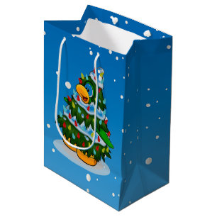 Sac Cadeau Moyen Arbre et pingouin de Noël mignons
