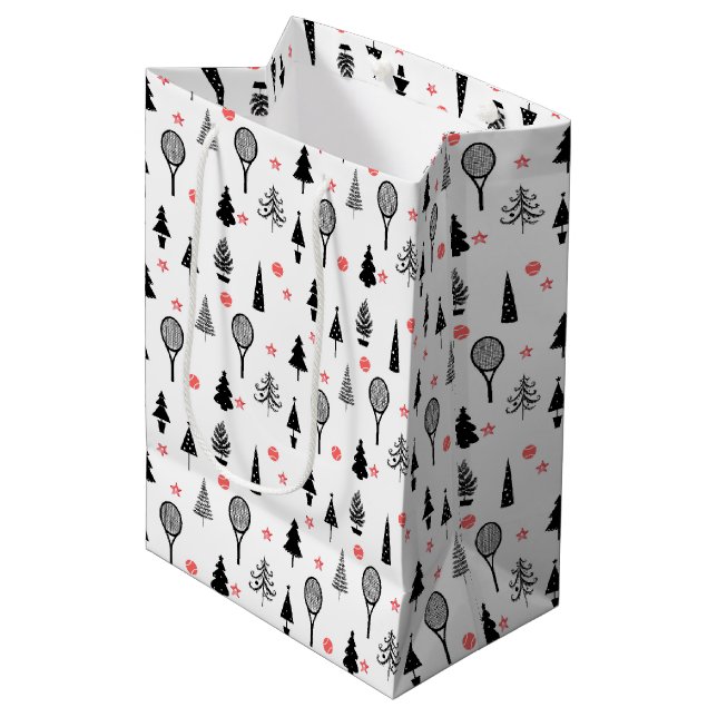 Sac Cadeau Moyen 🎄 arbres de Noël et 🎾 raquettes de tennis (Devant Angle)