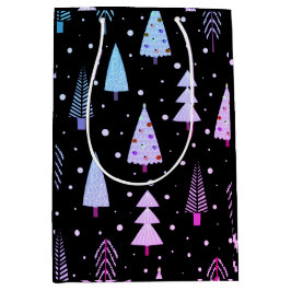 Sac Cadeau Moyen Arbres de Noël modernes violet rose noir