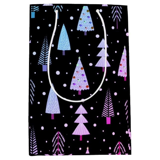 Sac Cadeau Moyen Arbres de Noël modernes violet rose noir (Devant)