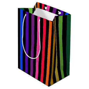 Sac Cadeau Moyen Arc-en-ciel et rayures noires