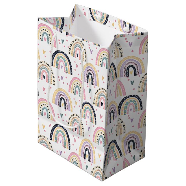 Sac Cadeau Moyen Arcs-en-ciel pastel mignons (Devant Angle)