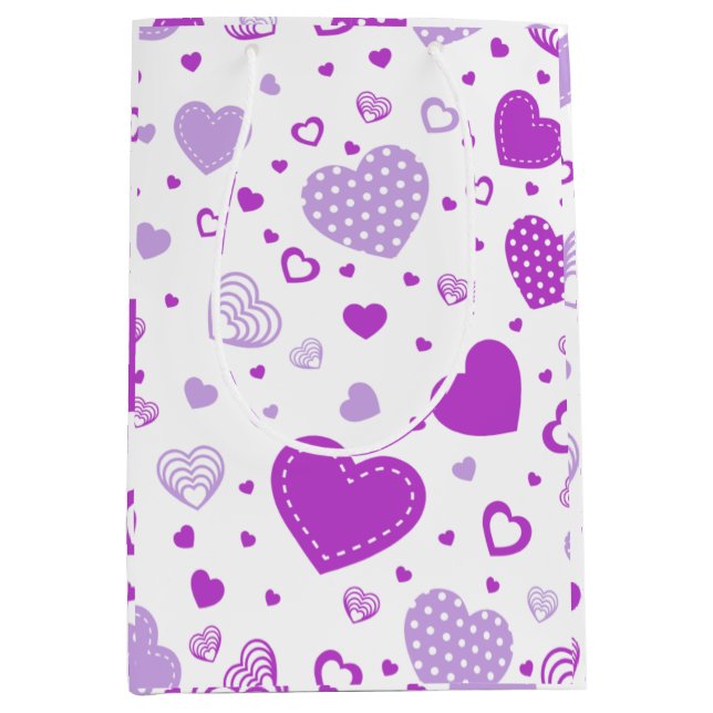 Sac Cadeau Moyen Arrière - plan blanc de coeur pourpre (Devant)