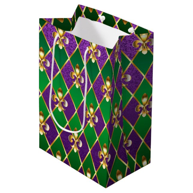Sac Cadeau Moyen Arrière - plan de bijoux Mardi Gras (Devant Angle)